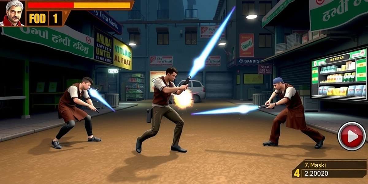 Mumbai United Battle Gameplay Screenshot Mumbai United Battle gameplay showing players fighting in a market area with Indian weapons